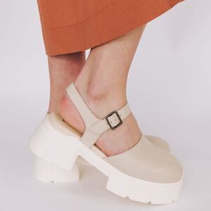 Free People Shoes Milan Mary Jane Platform Pump Size 37 Beige Cream NEW